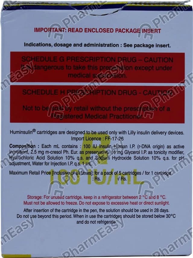 Huminsulin R 100iu Cartridges Of 3ml Solution For Injection