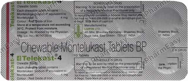 Telekast 4mg Strip Of 10 Chewable Tablets