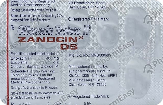 Zanocin Ds 400mg Strip Of 10 Tablets