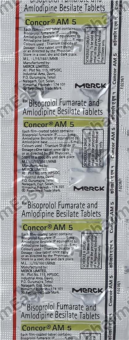 Concor Am 5mg Strip Of 10 Tablets