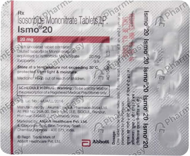 Ismo 20mg Strip Of 30 Tablets