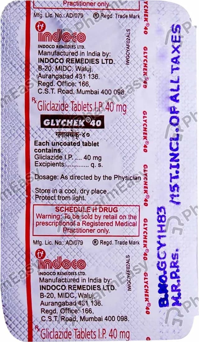 Glychek 40mg Strip Of 15 Tablets