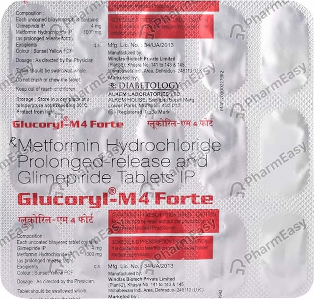 Glucoryl M 4mg Forte Strip Of 15 Tablets