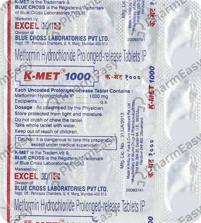 K Met 1000mg Strip Of 15 Tablets