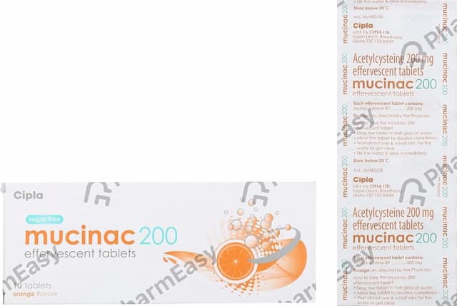 Mucinac 200mg Orange Flavour Sugar Free Strip Of 10 Tablets