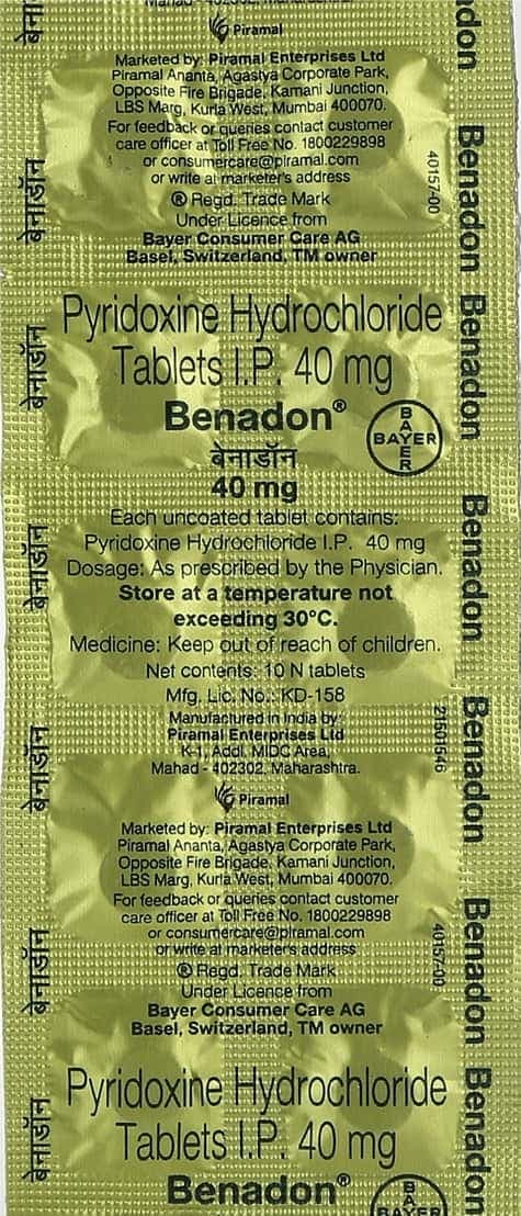 Benadon Vitamin B6 40mg Tablet 10's