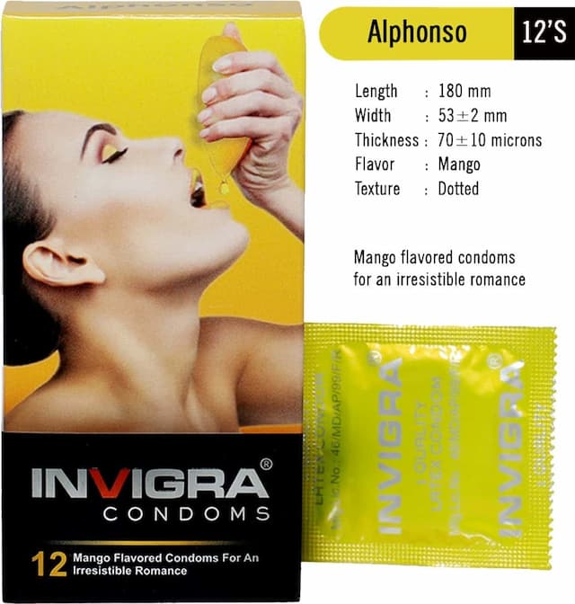 Invigra Alphonso Condoms - 12 Condoms