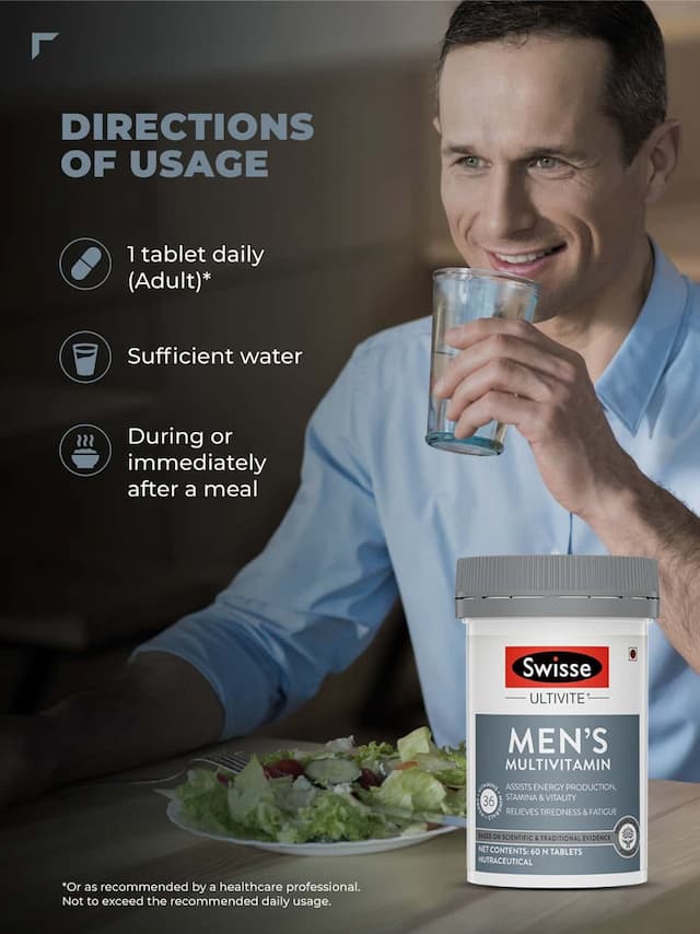 Swisse Ultivite Men'S Multivitamin Supplement For Energy Stamina & Vitality - 60 Tablets