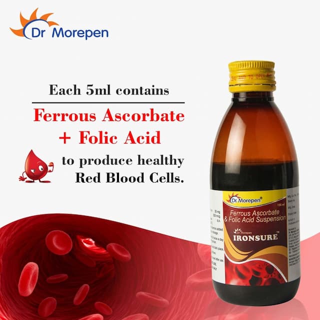 Dr. Morepen Ironsure Folic Acid & Iron Supplement Hemoglobin Booster Syrup - 150ml