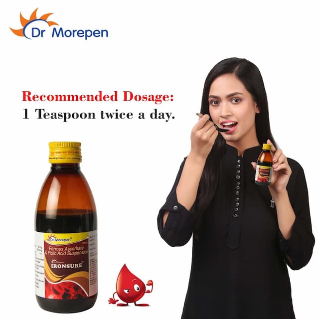 Dr. Morepen Ironsure Folic Acid & Iron Supplement Hemoglobin Booster Syrup - 150ml