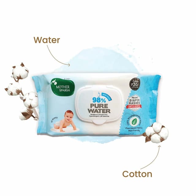 Mother Sparsh 98% Water Based Wipes Plant Derived Fabric I Mild Scented, 80 Pcs/Pack, Pack Of 3