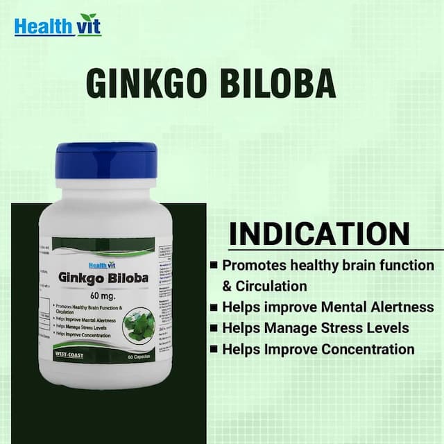 Healthvit Ginkgo Biloba ( Supports Memory, Focus & Clarity ) - 60mg - 60 Capsules