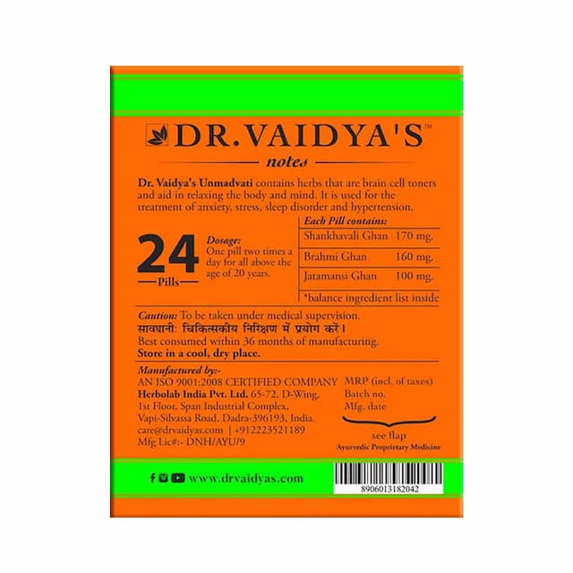 Dr. Vaidya'S Unmadvati Pills 24