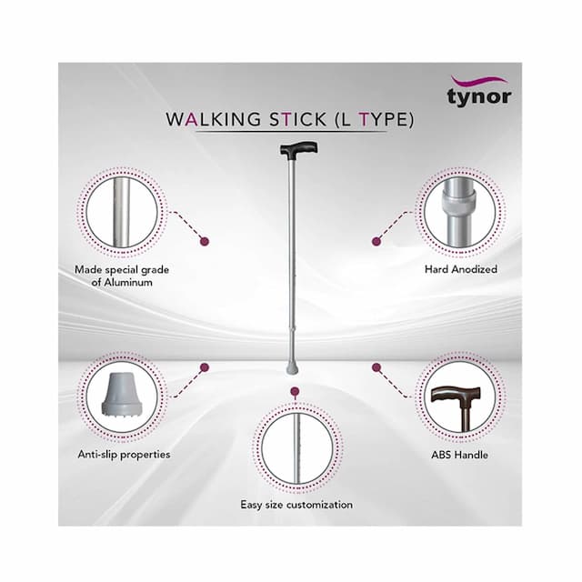 Tynor L-08 Walking Stick L Type Colour Silver
