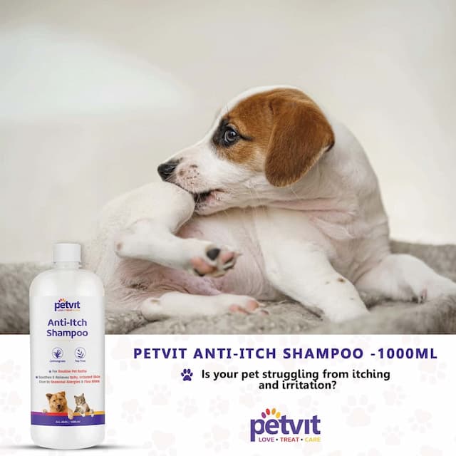 Petvit Anti Itch Shampoo With Tea Tree Oil & Lemon Grass Oil For All Breed Dog/Cat -1000 Ml