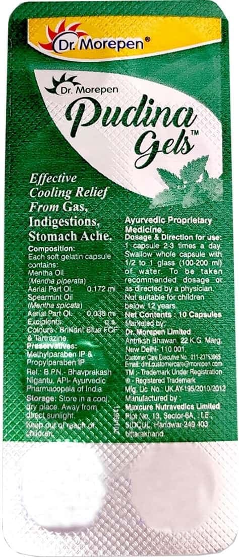 Dr. Morepen Pudina Gels Acidity Relief Medicine For Indigestion And Gas Relief, Pack Of 2 (2x10)