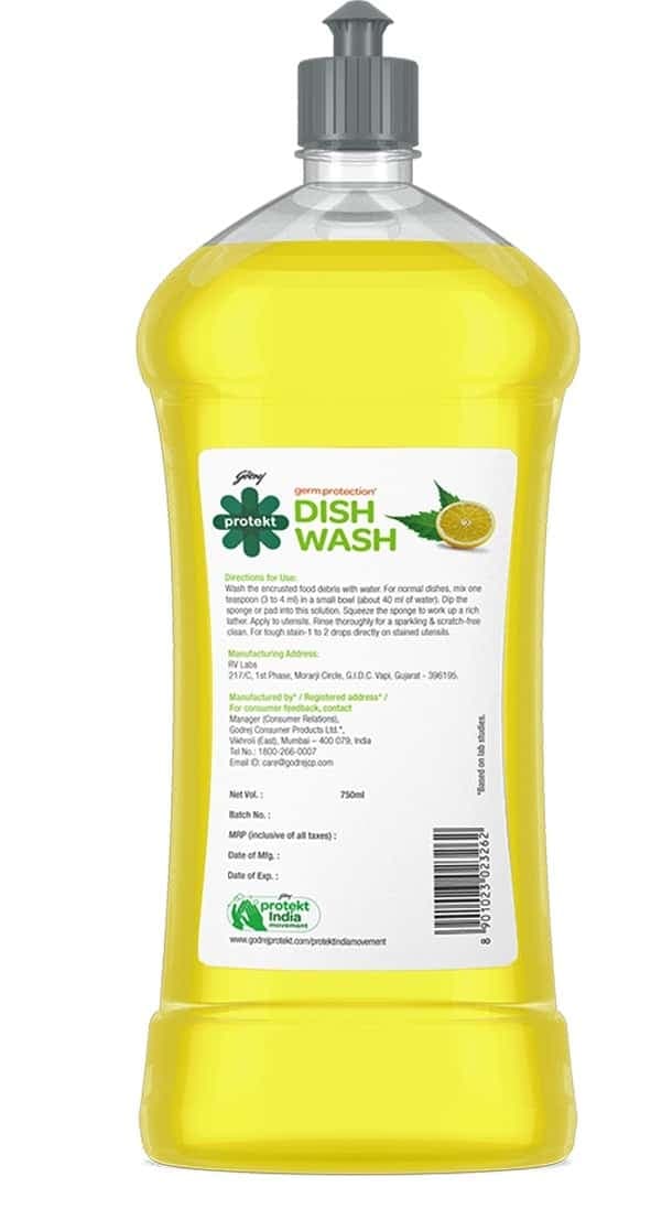 Godrej Protekt Germ Protection Dish Wash Liquid Gel, Removes Grease, Lime Fragnance - 750ml