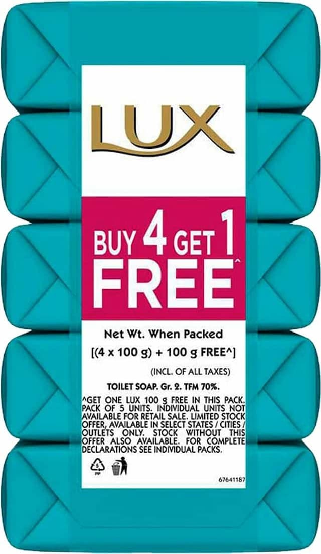 Lux Fresh Splash Water Lily & Cooling Mint Soap Bar - 100 G (Buy 4 Get 1)