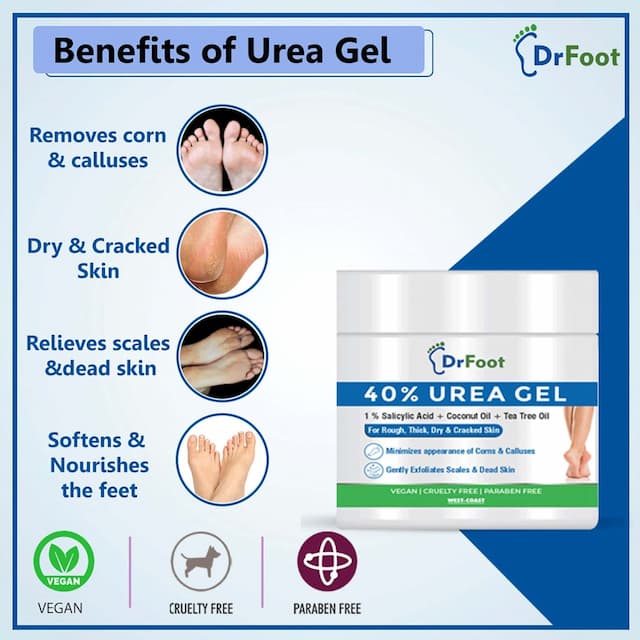 Dr Foot 40% Urea Gel With 1% Salicylic Acid, Coconut Oil And Tea Tree Oil Moisturizes -100 Gm