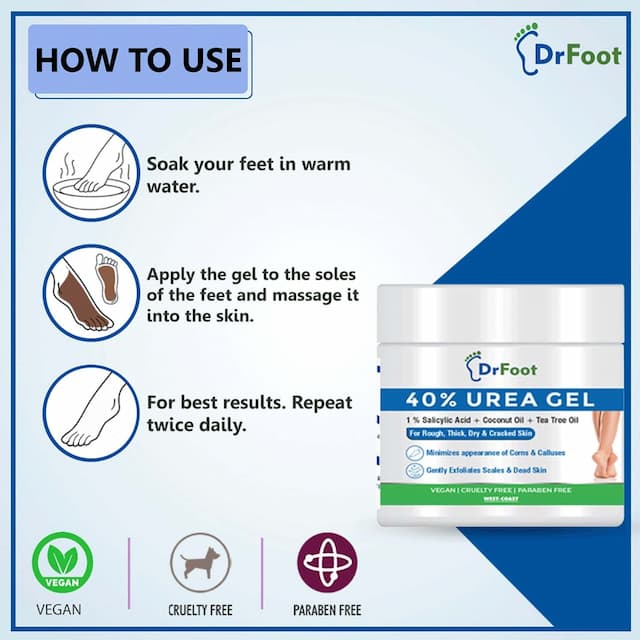Dr Foot 40% Urea Gel With 1% Salicylic Acid, Coconut Oil And Tea Tree Oil Moisturizes -100 Gm