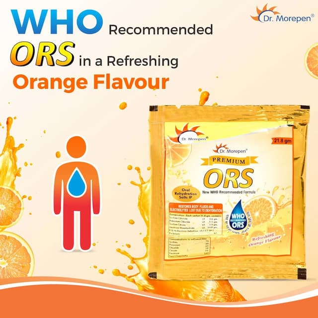 Dr. Morepen Ors Powder Sachets, Liquid Hydration Drink Orange Flavour, Pack Of 5