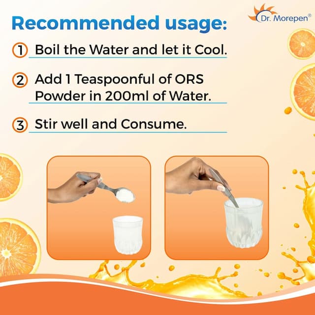 Dr. Morepen Ors Powder Sachets, Liquid Hydration Drink Orange Flavour, Pack Of 5