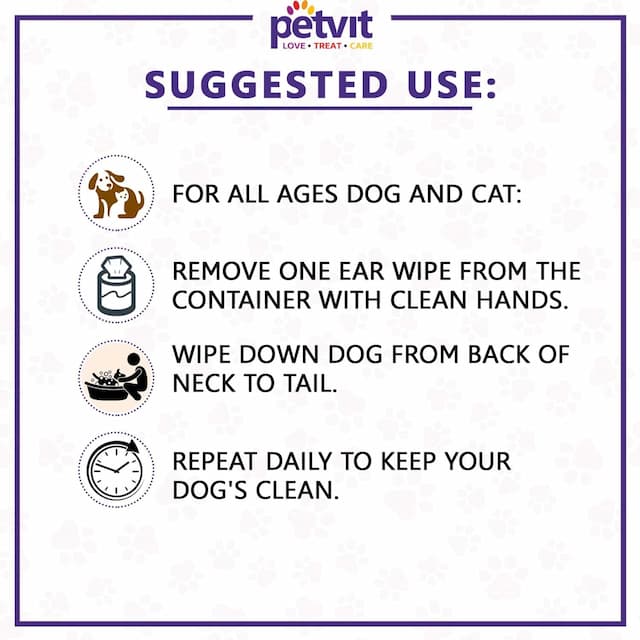 Petvit Cleansing & Grooming Wipes For Dog And Cat Enriched With Aloe Vera - 50 Wipes | Pack Of 2