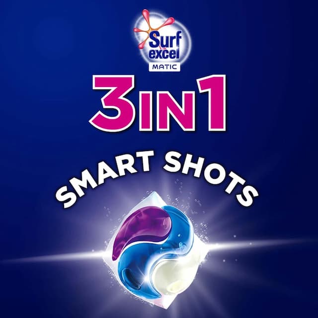 Surf Excel Matic 3-In-1 Smart Shots, For Both Front Load And Top Load Machines - Pack Of 17