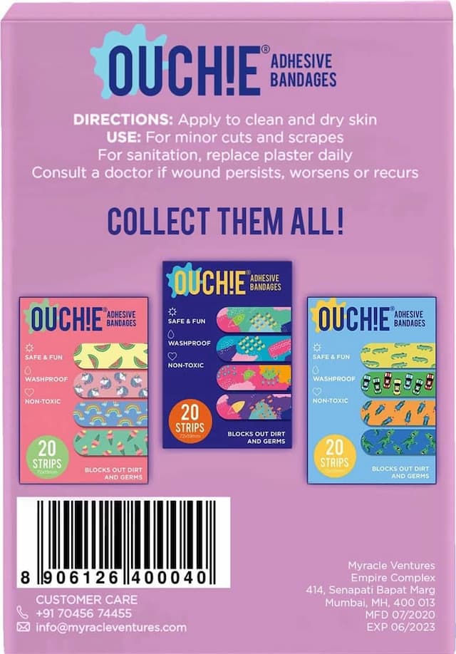 Ouchie Non-Toxic Printed Bandages - Lavendar - 20 Bandages
