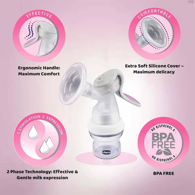 Chicco Natural Feeling Manual Breast Pump, Effective & Gentle Expression Of Milk, Bpa Free