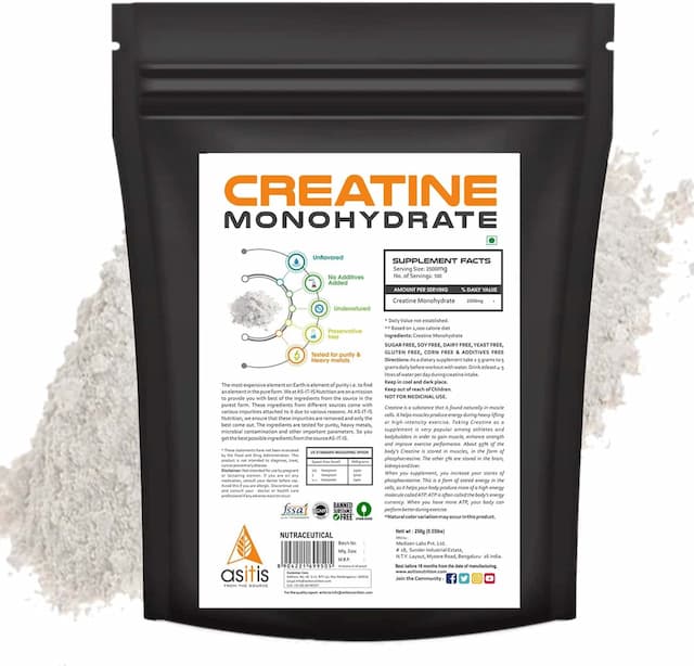 As-It-Is Nutrition Pure Creatine Monohydrate Powder 250 Gm