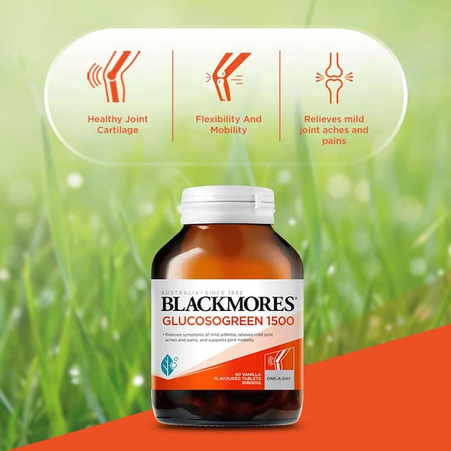 Blackmores - Glucosogreen 1500 |1500mg Vegetarian Glucosamine Sulfate|90 Tablets - Vanilla Flavored