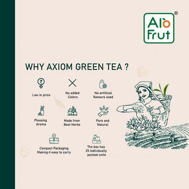Axiom Alo Frut Ginger Green Tea Pure & Natural 25 Tea Bags - Immunity Booster - Pack Of 2
