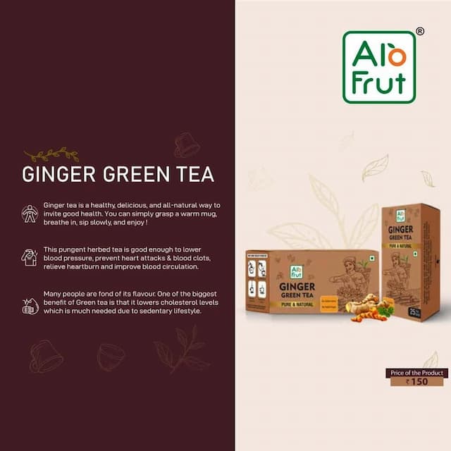 Axiom Alo Frut Ginger Green Tea Pure & Natural 25 Tea Bags - Immunity Booster - Pack Of 2
