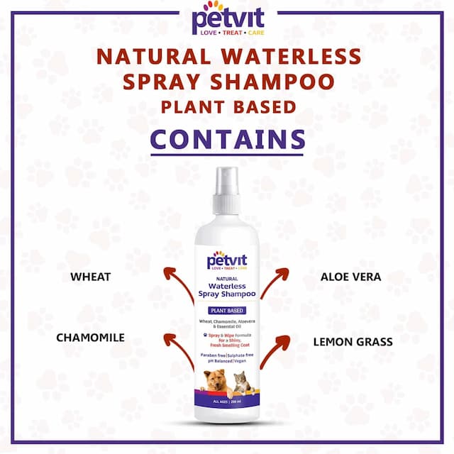 Petvit Plant Based Natural Waterless Spray Shampoo + Wheat Protein,For All Breed Dog & Cat - 200ml