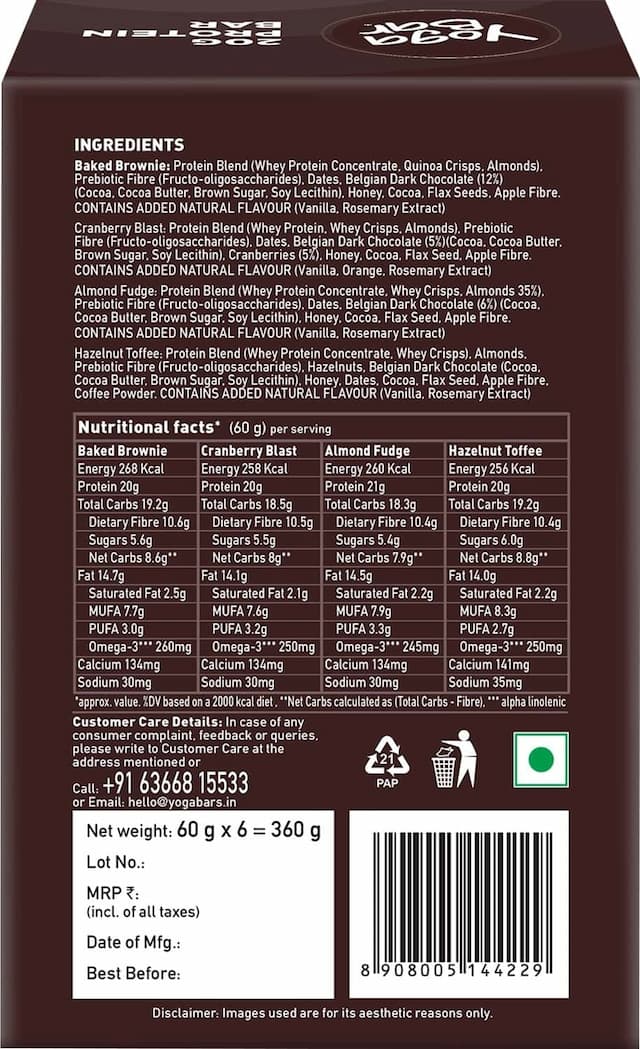 Yoga Bar Protein Bars 360 Gm Variety Pack Of 6
