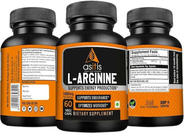As-It-Is Nutrition L-Arginine 1000mg Per Serving|Supports Endurance | 60 Capsules Bottle