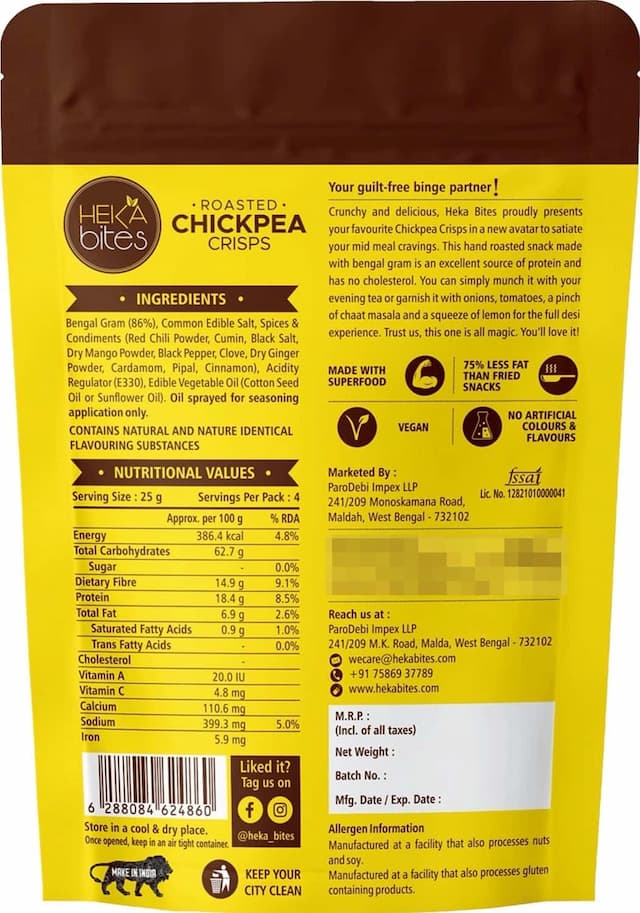 Heka Bites Roasted Chickpea Crisps (Pack Of 1 X 100g)