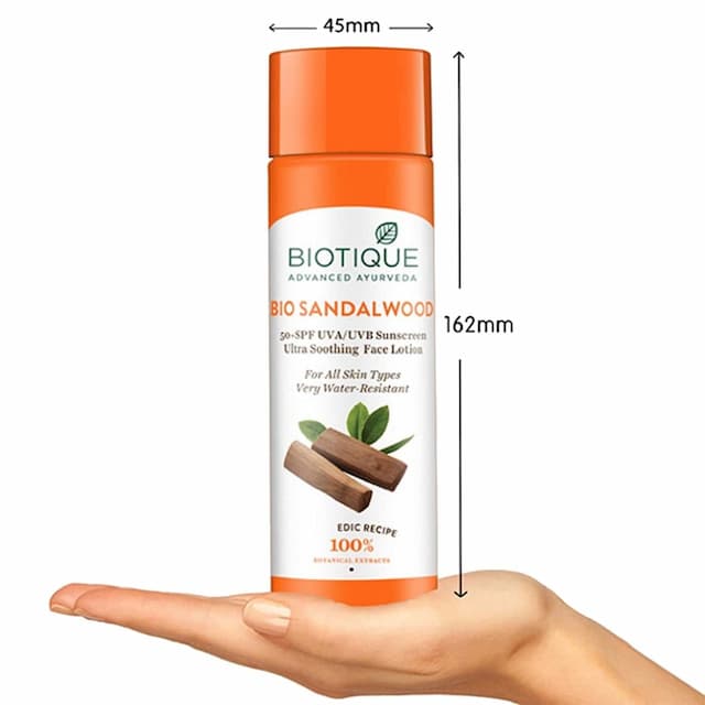 Biotique Bio Sandalwood 50spf Sunscreen For All Skin Types In The Sun Very Water Resistant 190ml