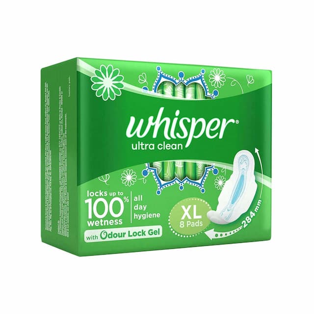 Whisper Ultra Clean Sanitary Pads Xl 8