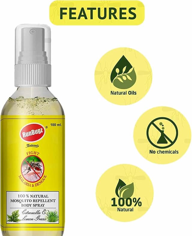 Runbugz Natural Mosquito Repellent Body Spray With Citronella And Lemon Grass 100 Ml (Pack Of 1)
