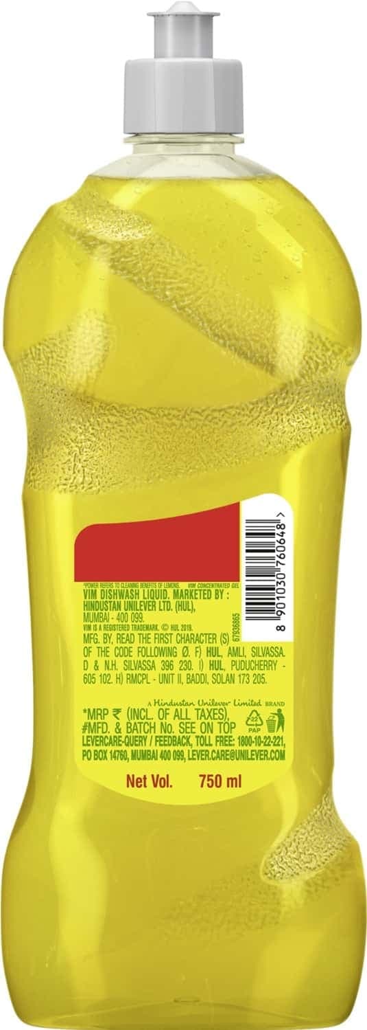 Vim Dishwash Liquid Gel Lemon - 750ml Bottle