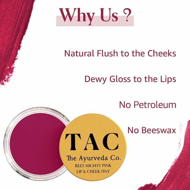 Tac - The Ayurveda Co. Lip & Cheek Tint Blush With Beetroot, Cocoa, Coconut & Olive Oil - 10 Gm