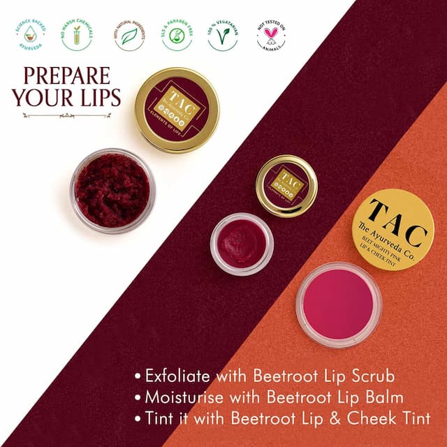 Tac - The Ayurveda Co. Lip & Cheek Tint Blush With Beetroot, Cocoa, Coconut & Olive Oil - 10 Gm