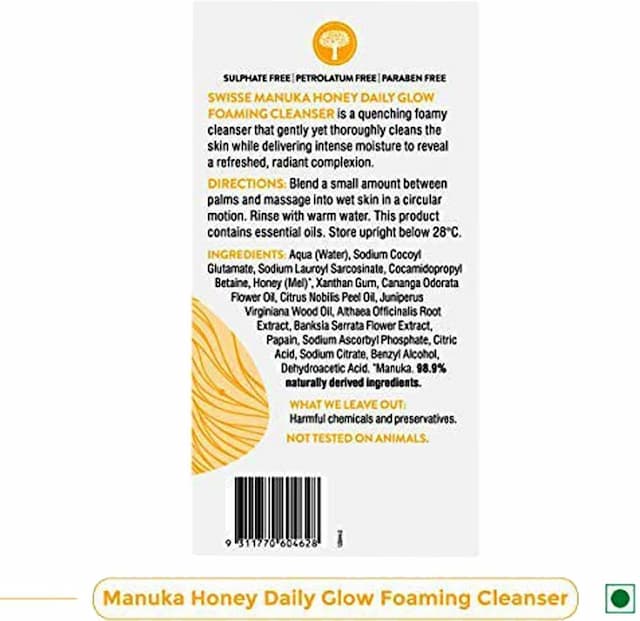 Swisse Skincare Manuka Honey Daily Glow Foaming Cleanser With Vitamin C & Papaya Enzymes - 120 Ml