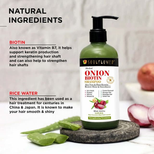 Soulflower Onion Biotin Shampoo With Aloevera & Plant Keratin, Restore Shine & Smoothness 300ml