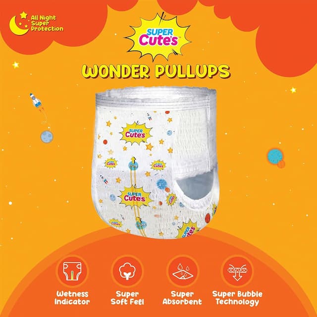 Super Cutes Wonder Pullups Pant Style Premium Diaper For Superior Absorption - 34 Pieces - L