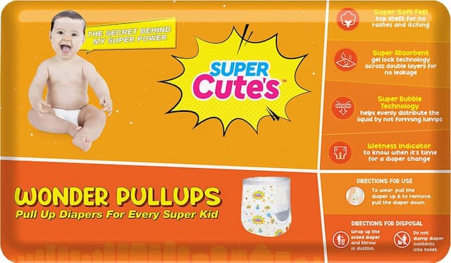 Super Cutes Wonder Pullups Pant Style Premium Diaper For Superior Absorption - 34 Pieces - L
