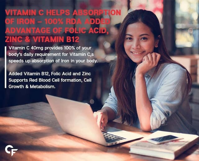 Carbamide Forte Chelated Iron + Vitamin C, B12, Folic Acid & Zinc 60veg Tablets