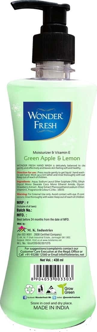 Wonder Fresh Handwash Greenapple & Lemon 430ml